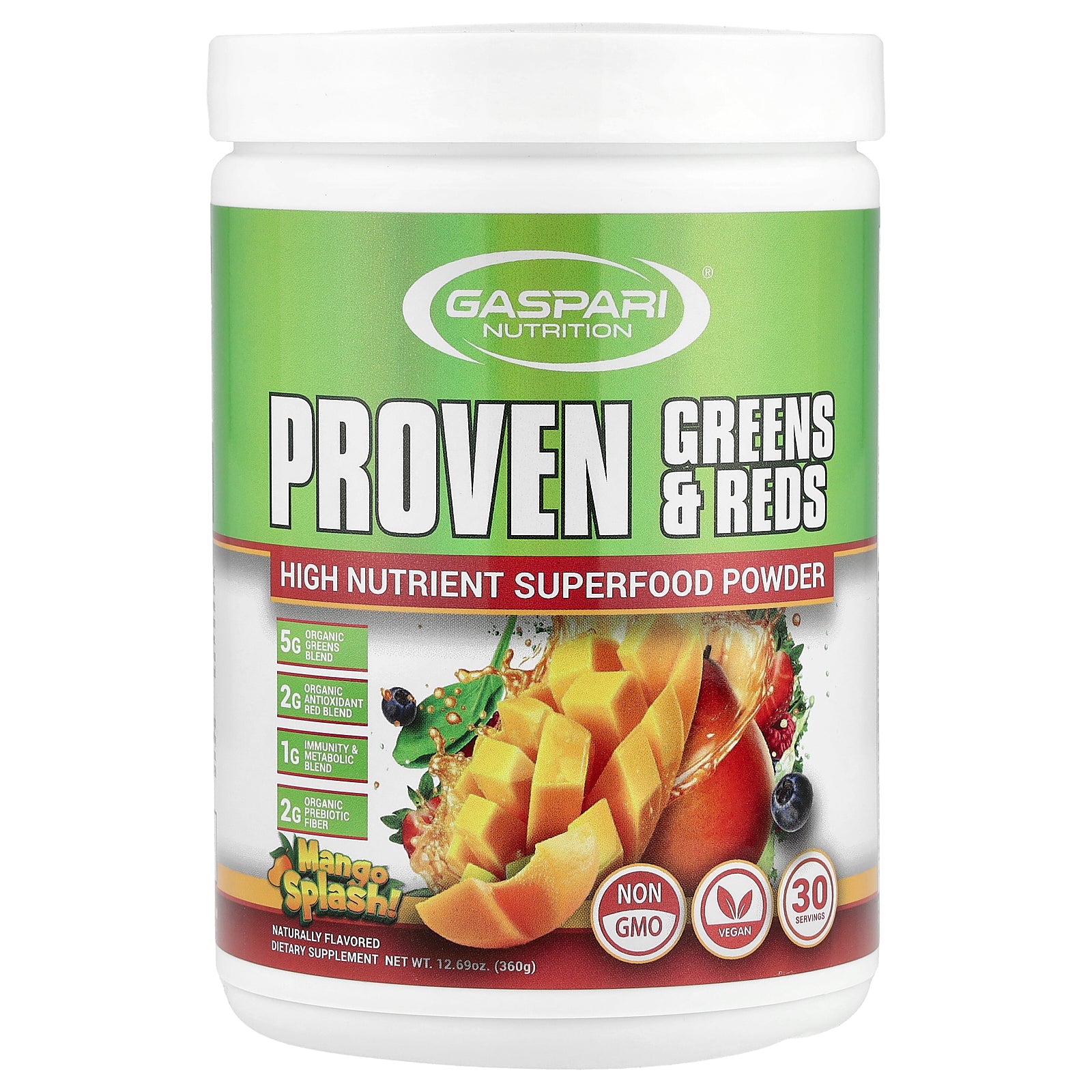 Gaspari Nutrition, Proven Greens & Reds, Mango Splash, 12.69 oz (360 g)