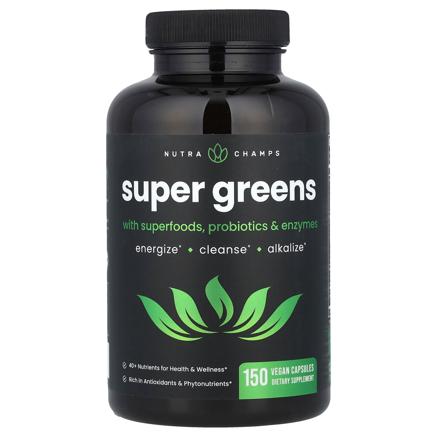 NutraChamps, Super Greens With Superfoods, Probiotics & Enzymes, 150 Vegan Capsules