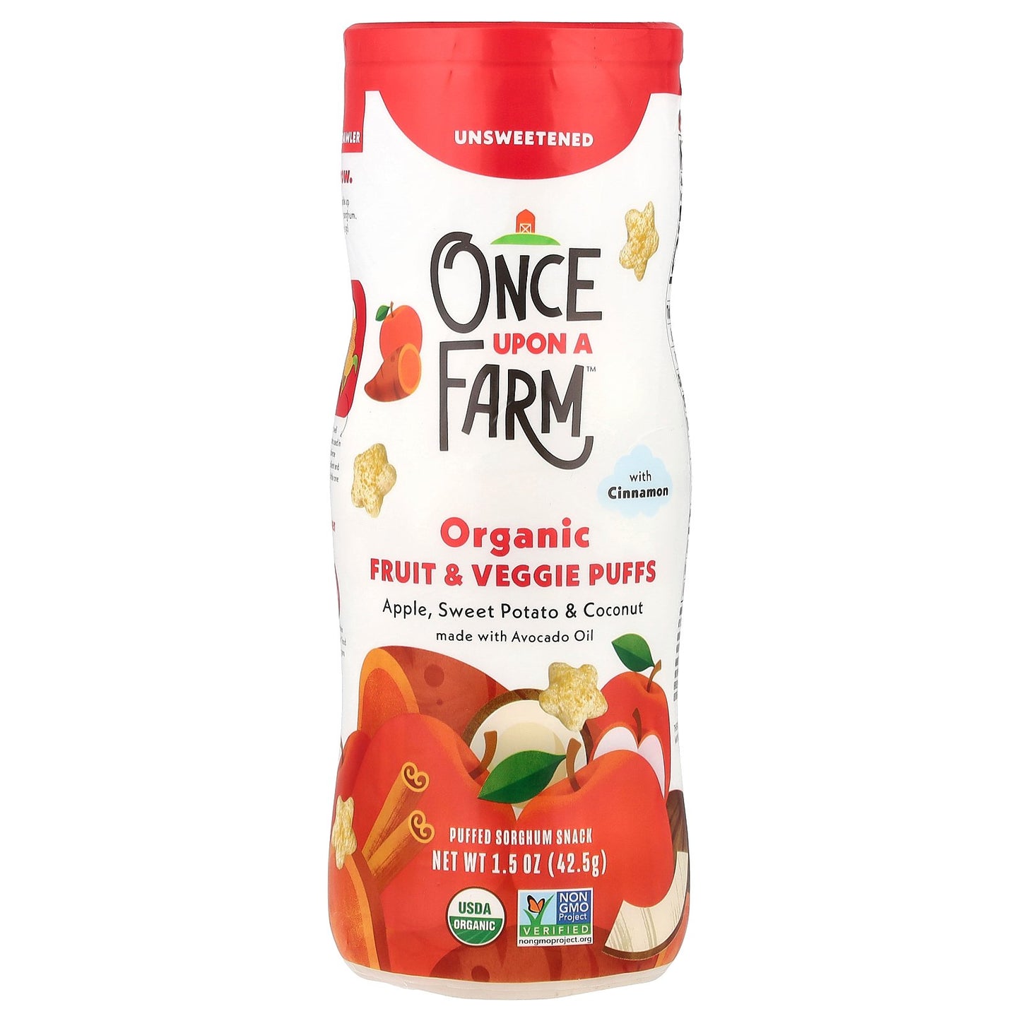 Once Upon A Farm, Organic Fruit & Veggie Puffs, Crawler, Apple, Sweet Potato & Coconut with Cinnamon, Unsweetened, 1.5 oz (42.5 g)