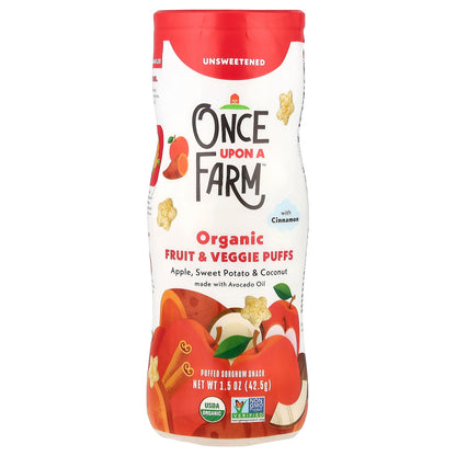 Once Upon A Farm, Organic Fruit & Veggie Puffs, Crawler, Apple, Sweet Potato & Coconut with Cinnamon, Unsweetened, 1.5 oz (42.5 g)