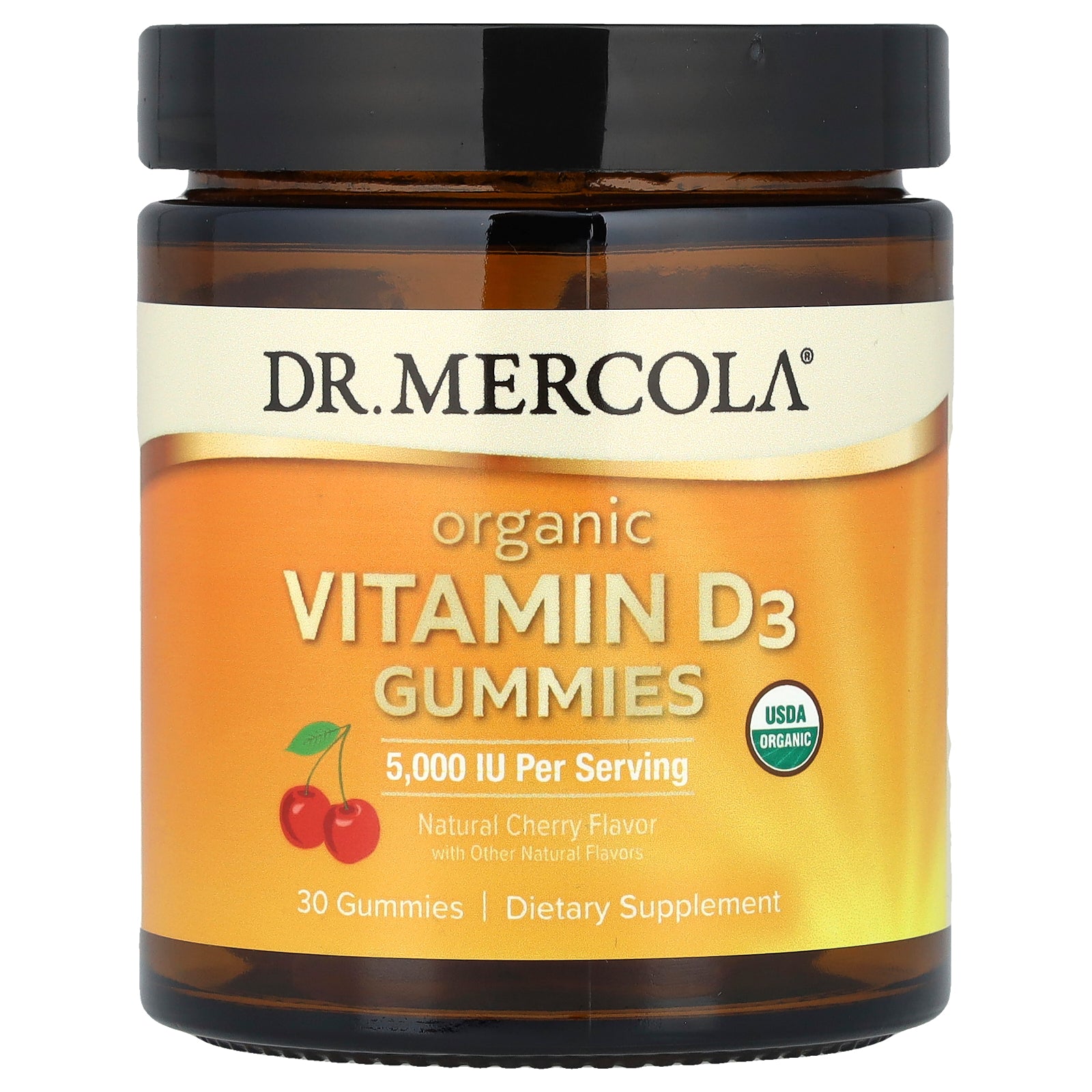 Dr. Mercola, Organic Vitamin D3 Gummies, Natural Cherry, 125 mcg (5,000 IU), 30 Gummies