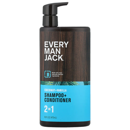 Every Man Jack, 2 In 1 Shampoo + Conditioner, Coconut + Vanilla, 16 fl oz (473 ml)