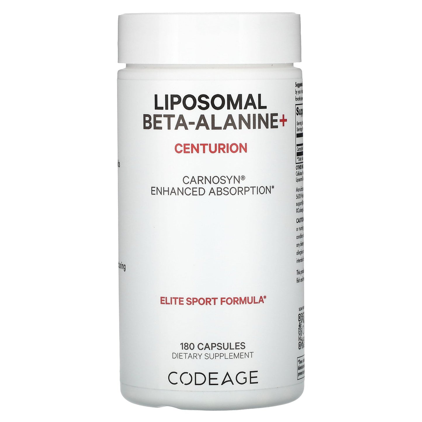 Codeage, Liposomal Beta-Alanine+, Centurion, CarnoSyn, Enhanced Absorption, 180 Capsules (533 mg per Capsule)
