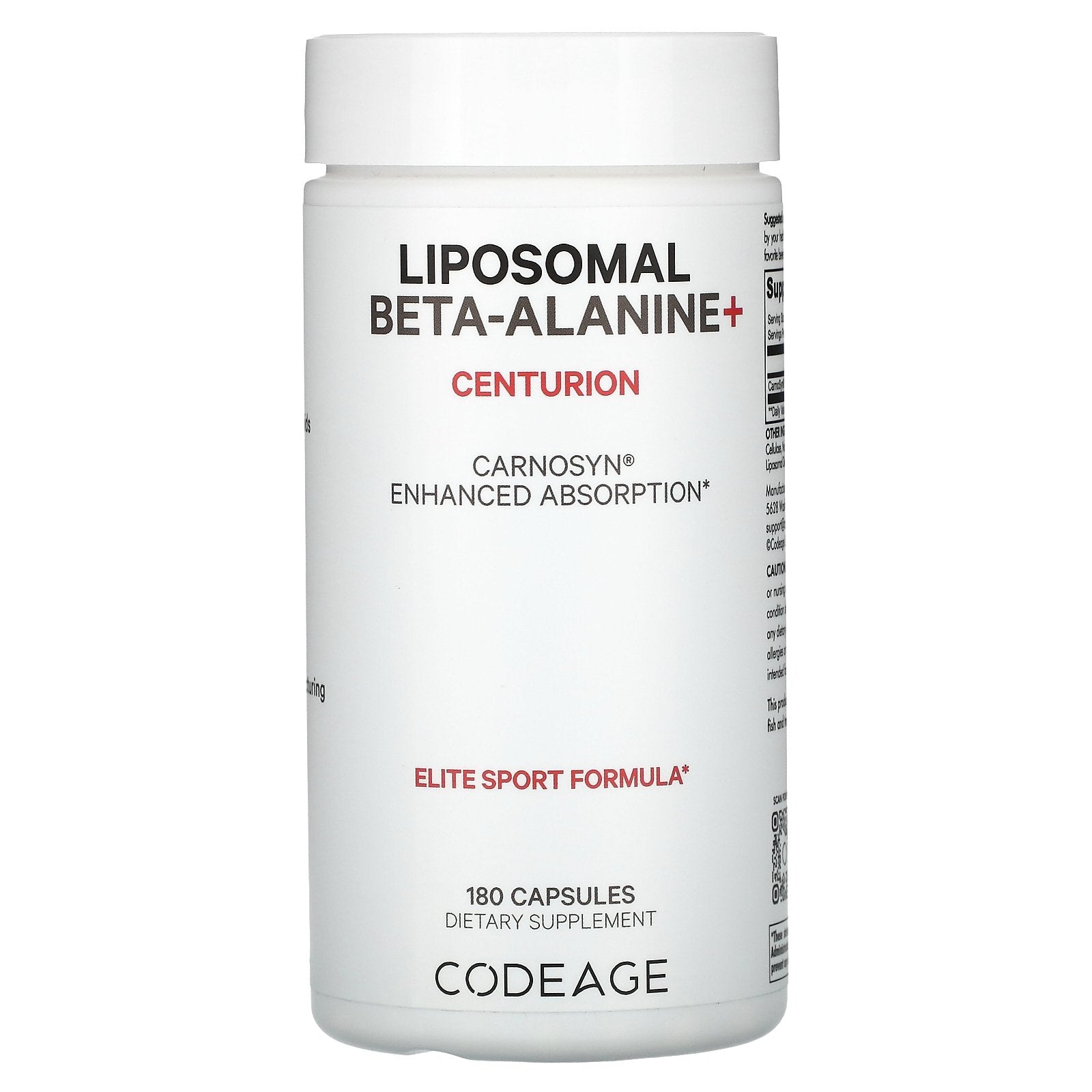 Codeage, Liposomal Beta-Alanine+, Centurion, CarnoSyn, Enhanced Absorption, 180 Capsules (533 mg per Capsule)