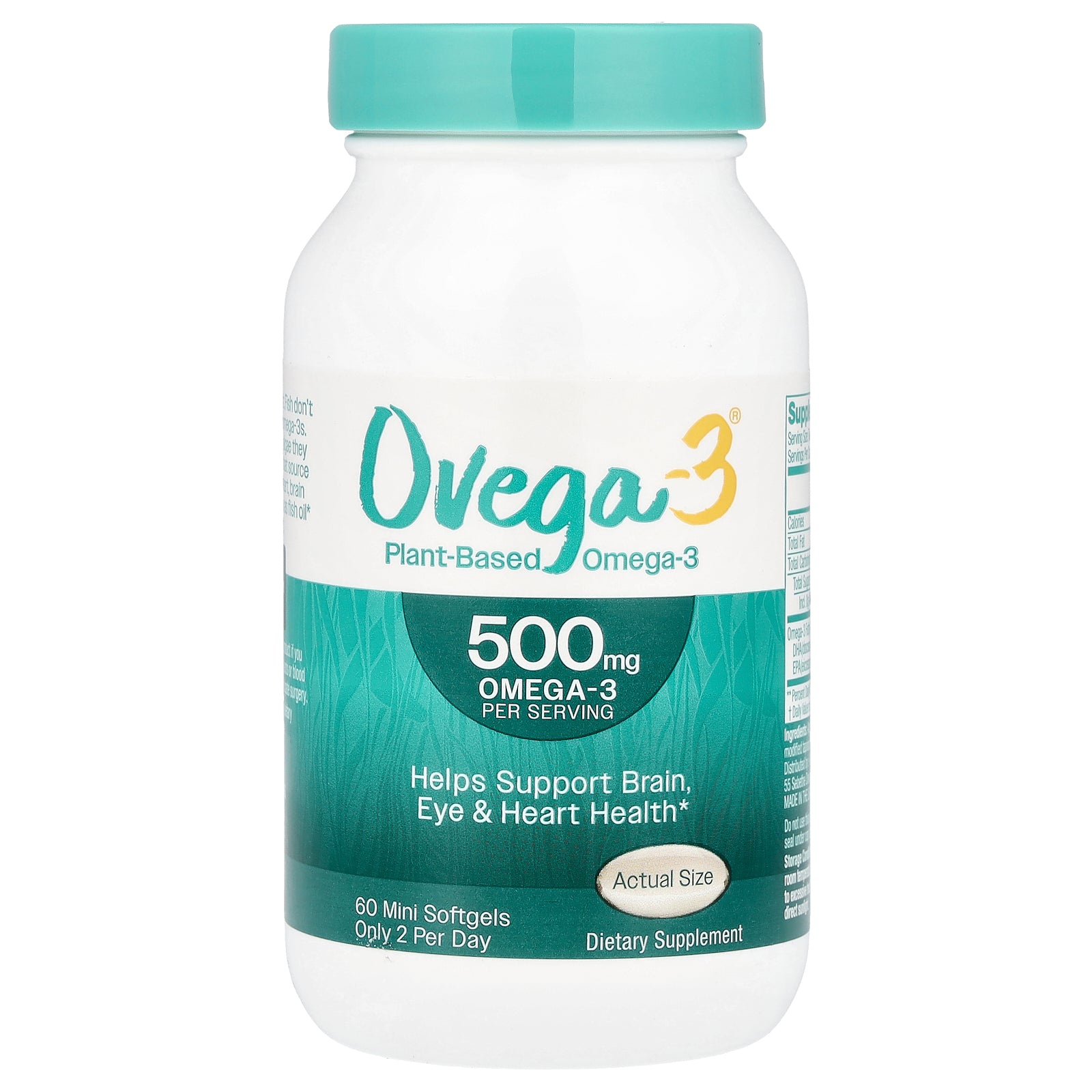 Ovega-3, Plant-Based Omega-3, 500 mg, 60 Mini Softgels (250 mg per Softgel)