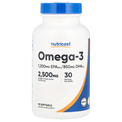 Nutricost, Omega-3, 2,500 mg, 90 Softgels (833 mg per Softgel)