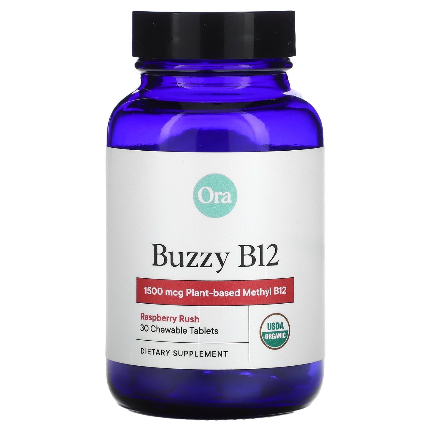 Ora, Buzzy B12, Raspberry Rush, 1,500 mcg, 30 Chewable Tablets