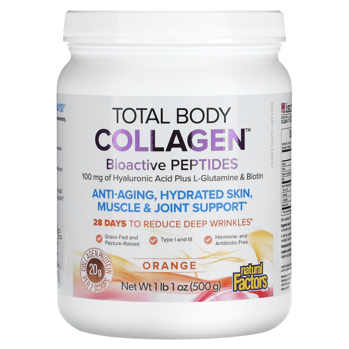 Natural Factors, Total Body Collagen, Bioactive Peptides, Orange, 1 lb 1 oz (500 g)