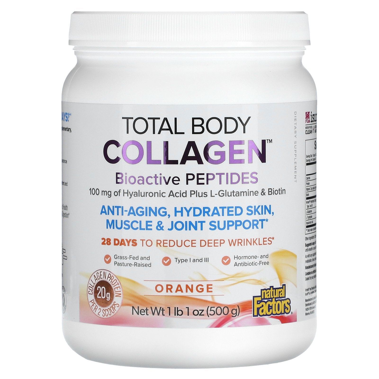 Natural Factors, Total Body Collagen, Bioactive Peptides, Orange, 1 lb 1 oz (500 g)