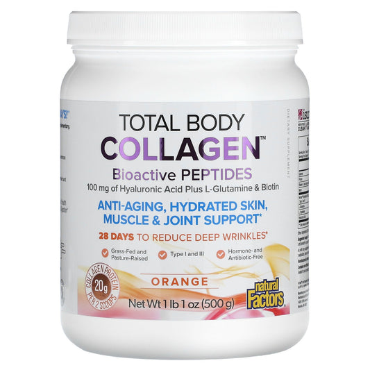 Natural Factors, Total Body Collagen, Bioactive Peptides, Orange, 1 lb 1 oz (500 g)