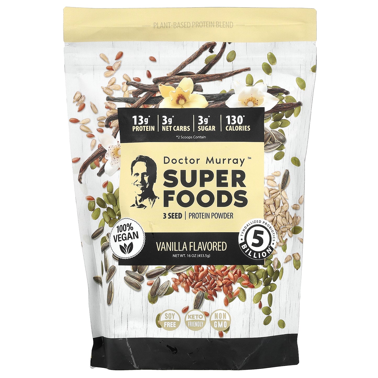 Dr. Murray's, Super Foods, 3 Seed Protein Powder, Pumpkin + Flax + Sunflower, Vanilla, 16 oz (453.5 g)