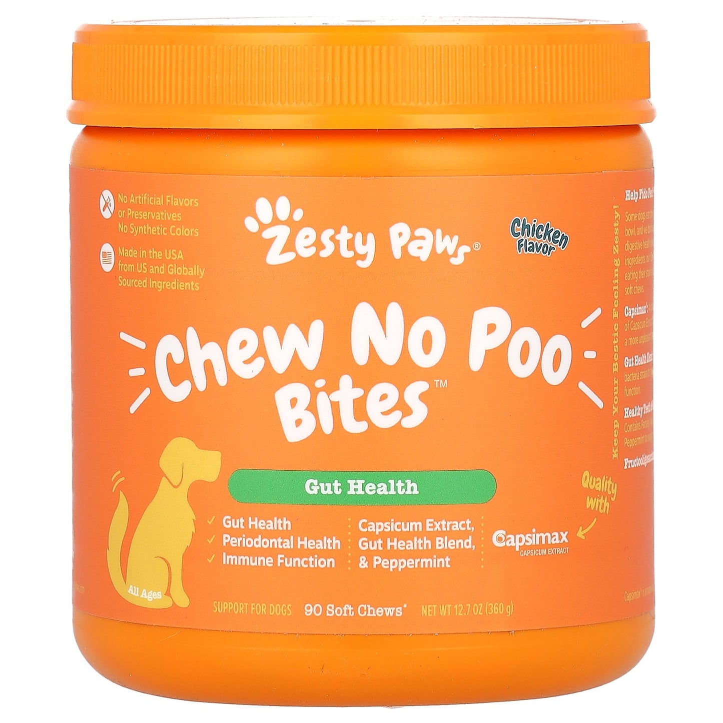 Zesty Paws, Chew No Poo Bites, Gut Health, For Dogs, Chicken , 90 Soft Chews, 12.7 oz (360 g)