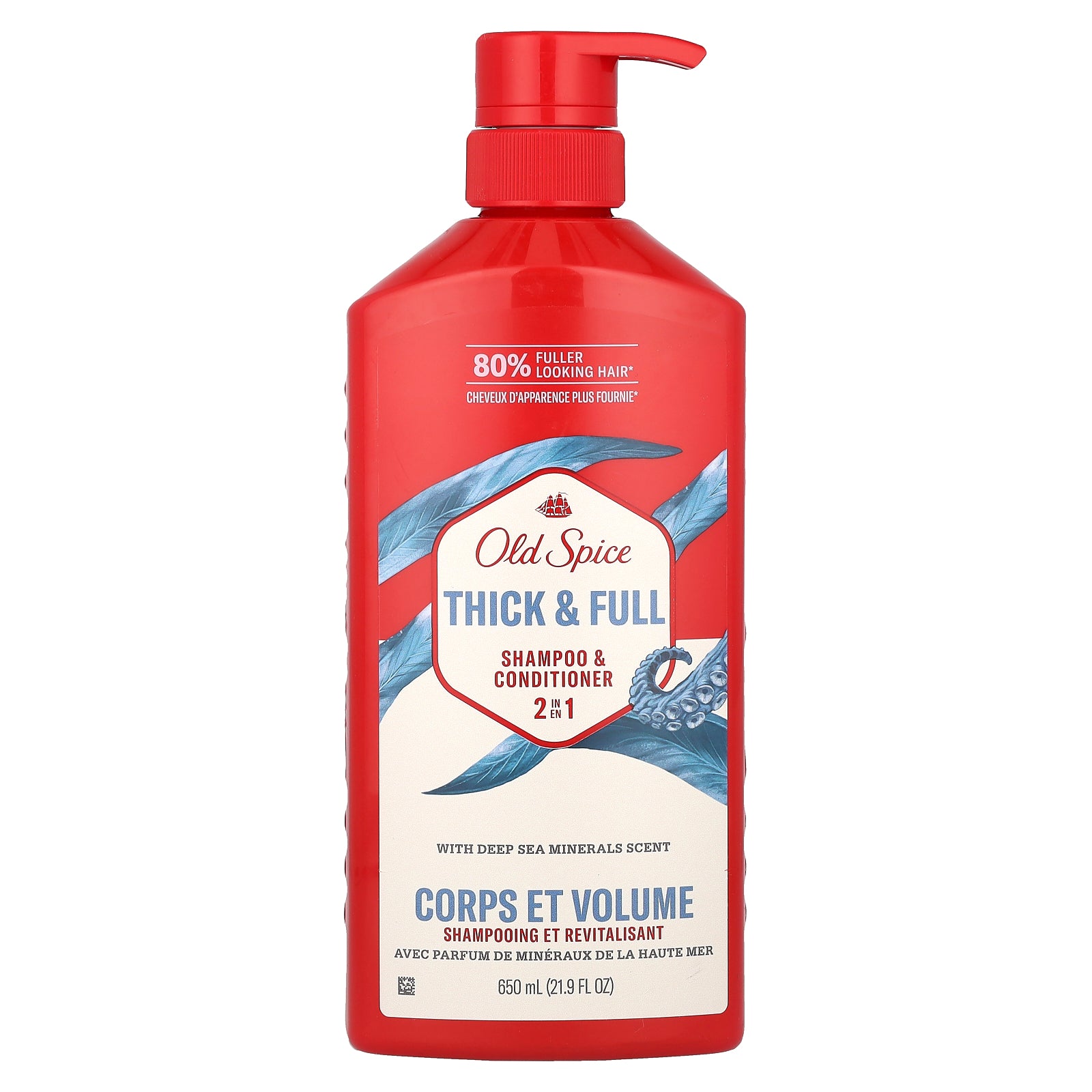 Old Spice, 2 in 1 Shampoo & Conditioner, Thick & Full, Deep Sea Minerals, 21.9 fl oz (650 ml)