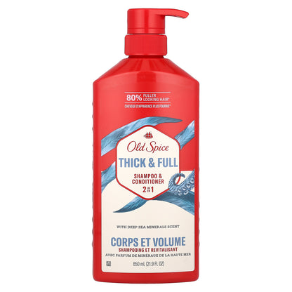 Old Spice, 2 in 1 Shampoo & Conditioner, Thick & Full, Deep Sea Minerals, 21.9 fl oz (650 ml)