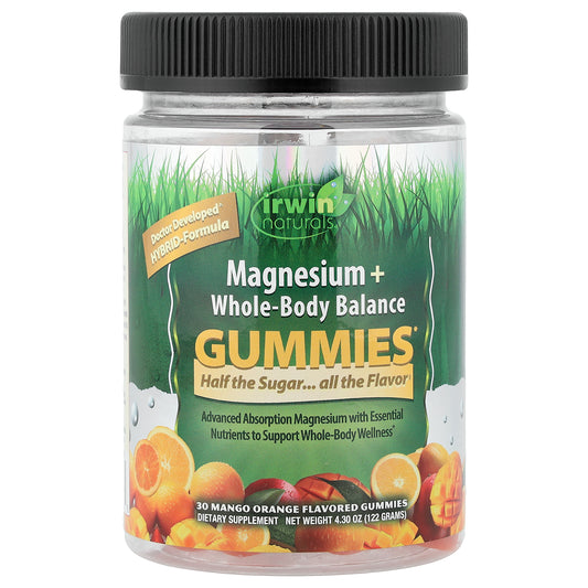 Irwin Naturals, Magnesium + Whole-Body Balance Gummies, Mango Orange, 30 Gummies