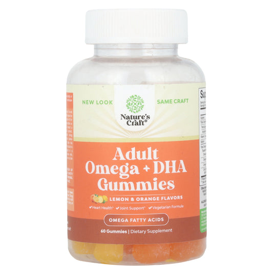 Nature's Craft, Adult Omega + DHA Gummies, Lemon & Orange, 60 Gummies