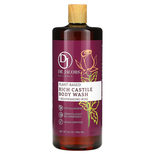 Dr. Jacobs Naturals, Plant-Based Rich Castile Body Wash, Rejuvenating Rose, 32 oz (946 ml)