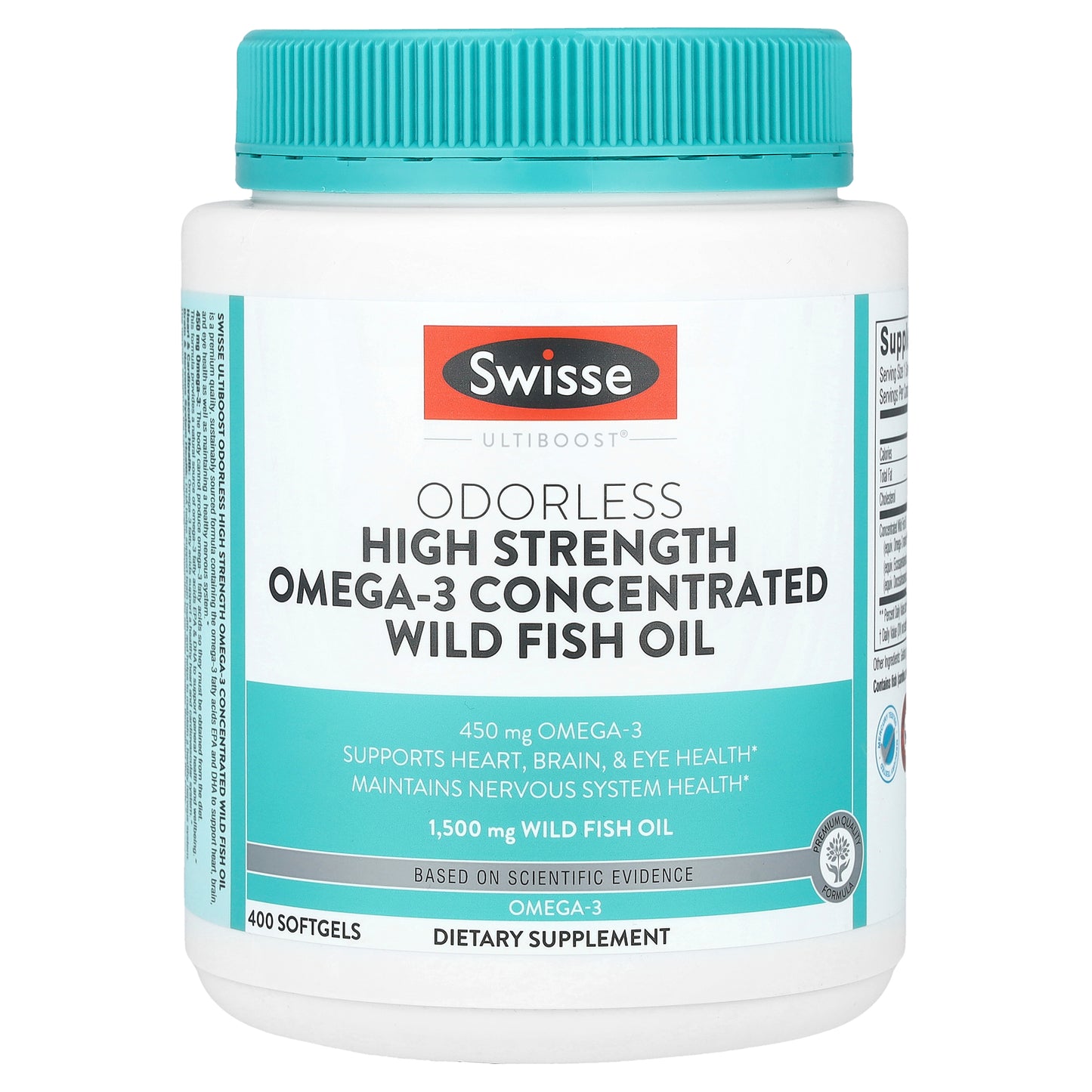 Swisse, Ultiboost®, Odorless High Strength Omega-3 Concentrated Wild Fish Oil , 1,500 mg , 400 Softgels