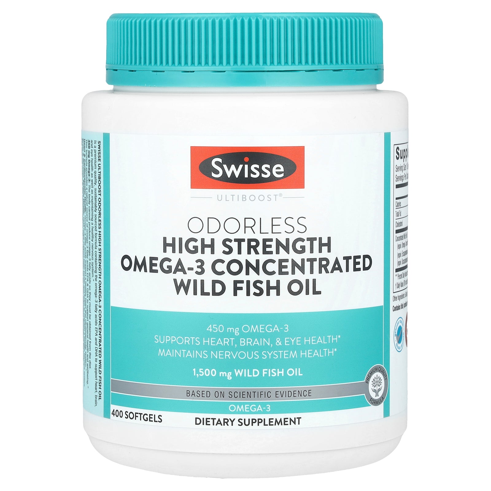 Swisse, Ultiboost®, Odorless High Strength Omega-3 Concentrated Wild Fish Oil , 1,500 mg , 400 Softgels