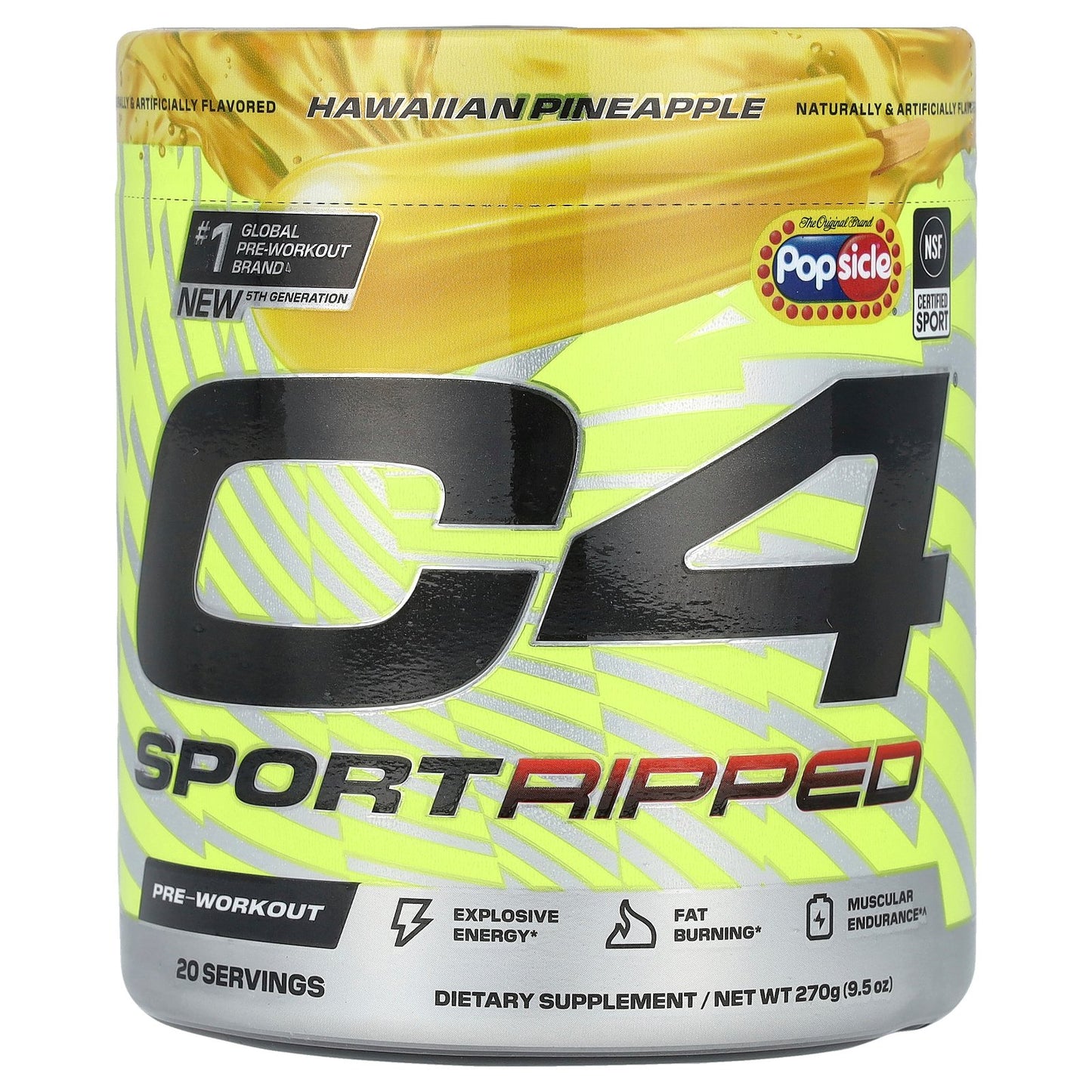 C4 / Cellucor, C4® Sport Ripped, Pre-Workout, Popsicle®, Hawaiian Pineapple, 9.5 oz (270 g)