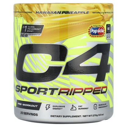 C4 / Cellucor, C4® Sport Ripped, Pre-Workout, Popsicle®, Hawaiian Pineapple, 9.5 oz (270 g)