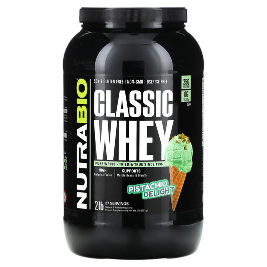 NutraBio, Classic Whey Protein, Pistachio Delight, 2 lb (907 g)