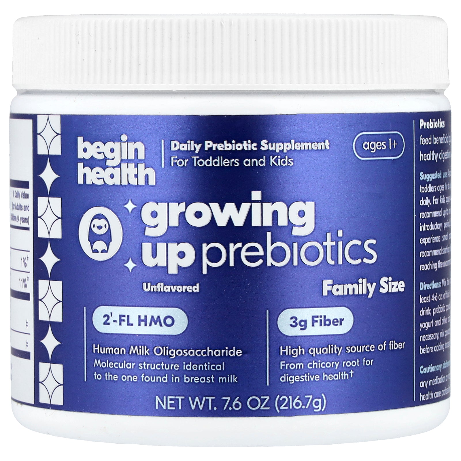 Begin Health, Kids, Growing Up Prebiotics, Ages 1+, Unflavored, 7.6 oz (216.7 g)