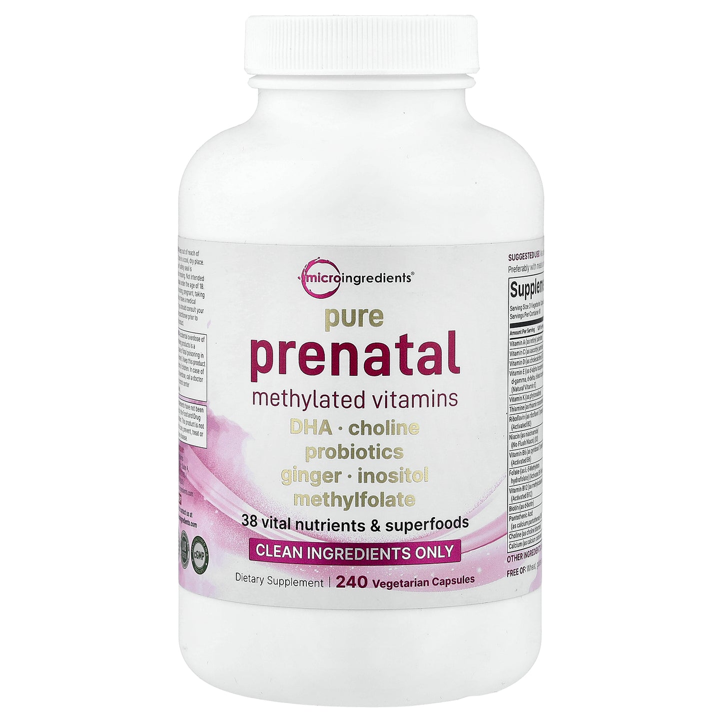 Micro Ingredients, Pure Prenatal Methylated Vitamins, 240 Vegetarian Capsules