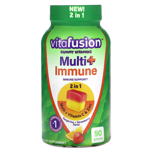 VitaFusion, Multi+ Immune Gummy Vitamins, Tangerine & Strawberry, 90 Gummies