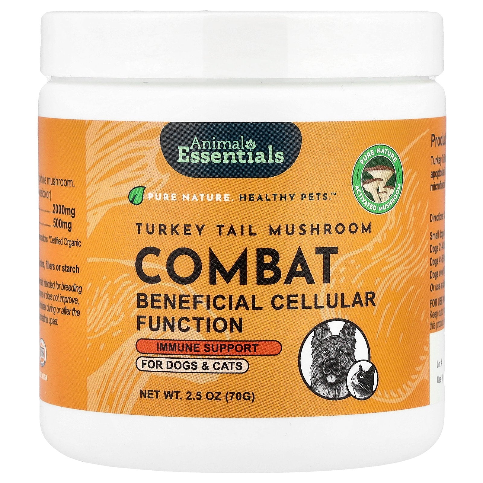 Animal Essentials, Turkey Tail Mushroom Combat, For Dogs & Cats, 2.5 oz (70 g)
