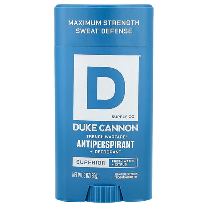 Duke Cannon Supply Co., Trench Warfare® Antiperspirant + Deodorant, Superior, Fresh Water + Citrus, 3 oz (85 g)