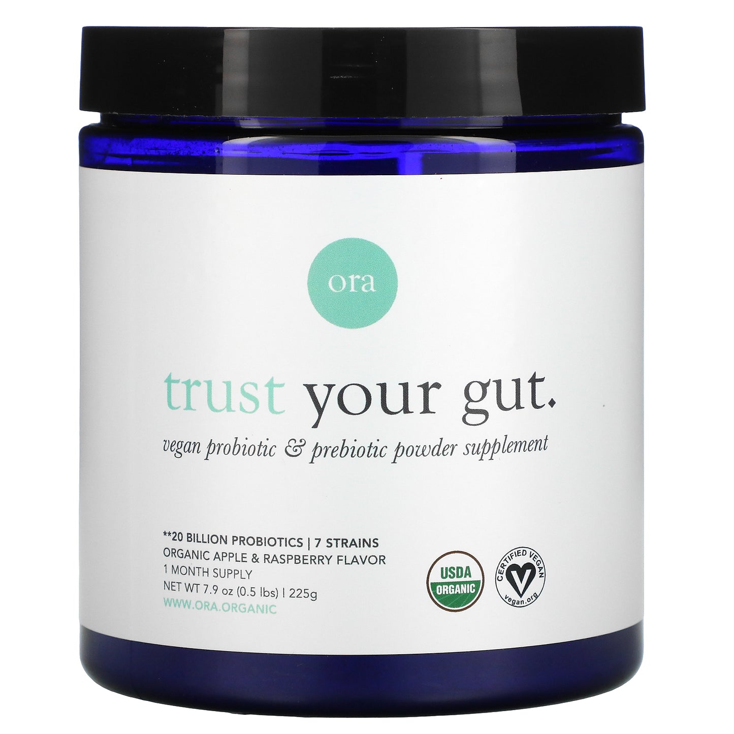 Ora, Trust Your Gut, Vegan Probiotic & Prebiotic Powder Supplement, Organic Apple & Raspberry , 7.9 oz (225 g)