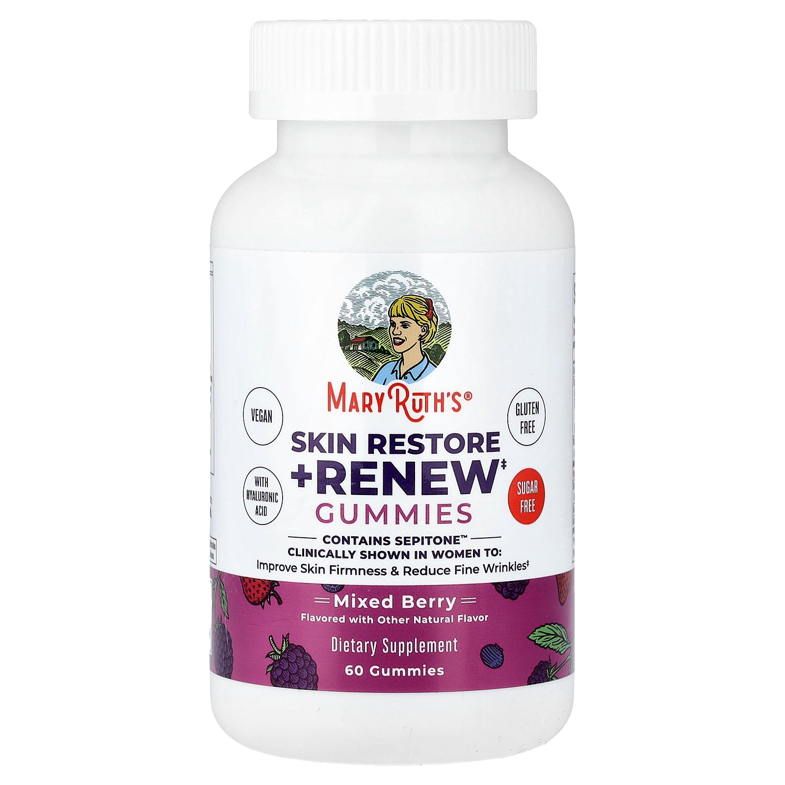 MaryRuth's, Skin Restore + Renew Gummies, Mixed Berry, 60 Gummies