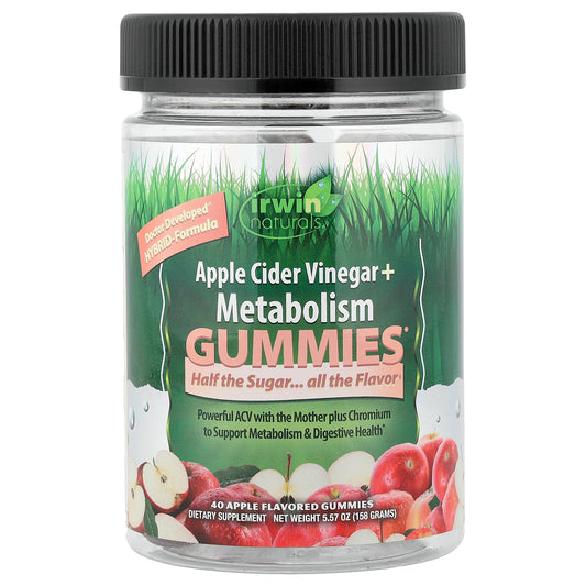 Irwin Naturals, Apple Cider Vinegar + Metabolism Gummies, Apple, 40 Gummies (500 mg per Gummy)