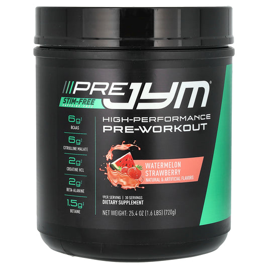 JYM Supplement Science, Pre JYM, High-Performance Pre-Workout, Stim-Free, Watermelon Strawberry, 1.6 lbs (720 g)