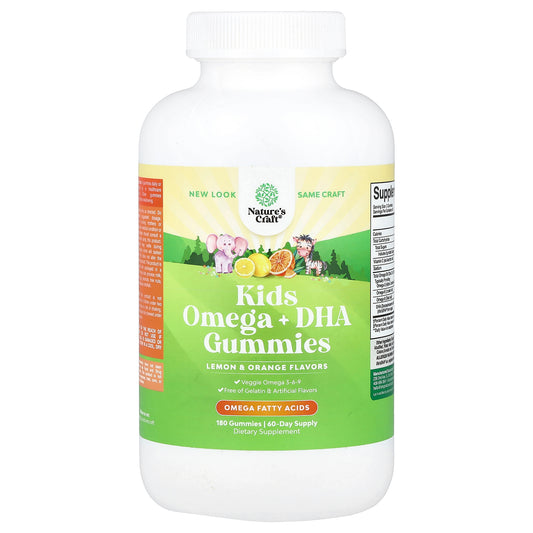 Nature's Craft, Kids Omega + DHA Gummies, Lemon & Orange, 180 Gummies