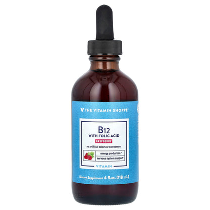 The Vitamin Shoppe, Vitamin B12 with Folic Acid, Raspberry, 4 fl oz (118 ml)