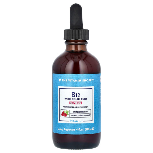 The Vitamin Shoppe, Vitamin B12 with Folic Acid, Raspberry, 4 fl oz (118 ml)
