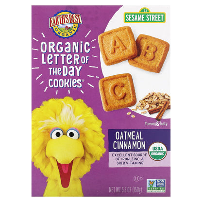 Earth's Best, Organic Letter of The Day Cookies, 2+ Years, Oatmeal Cinnamon, 5.3 oz (150 g)