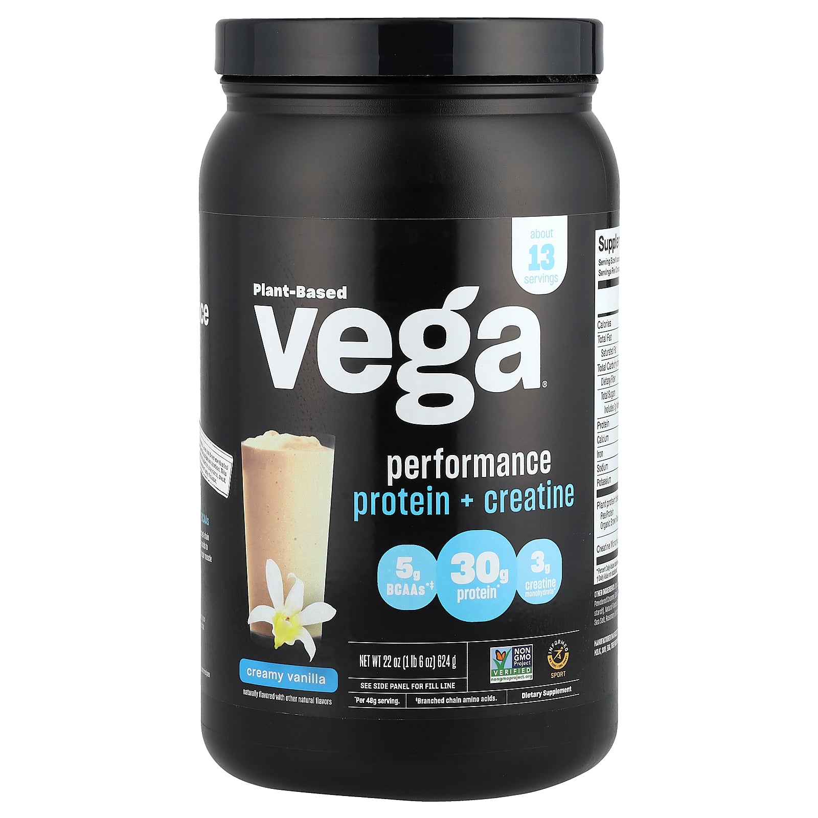 Vega, Plant-Based Performance Protein + Creatine, Creamy Vanilla, 1 lb 6 oz (624 g)