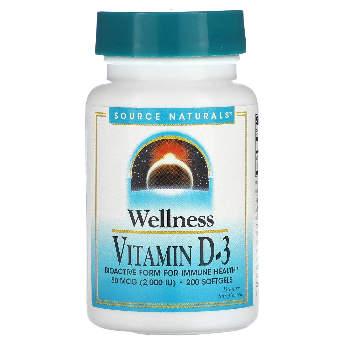 Source Naturals, Wellness, Vitamin D-3, 50 mcg (2,000 IU), 200 Softgels