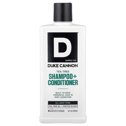 Duke Cannon Supply Co., Shampoo + Conditioner, Tea Tree, All Hair Types, 14 fl oz (414 ml)
