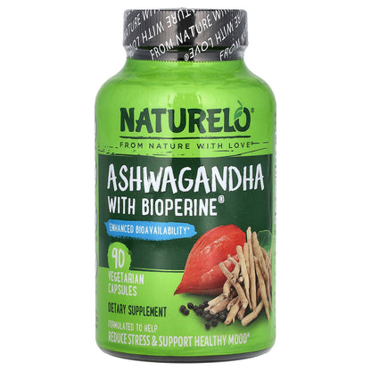 NATURELO, Ashwagandha With BioPerine®, 90 Vegetarian Capsules