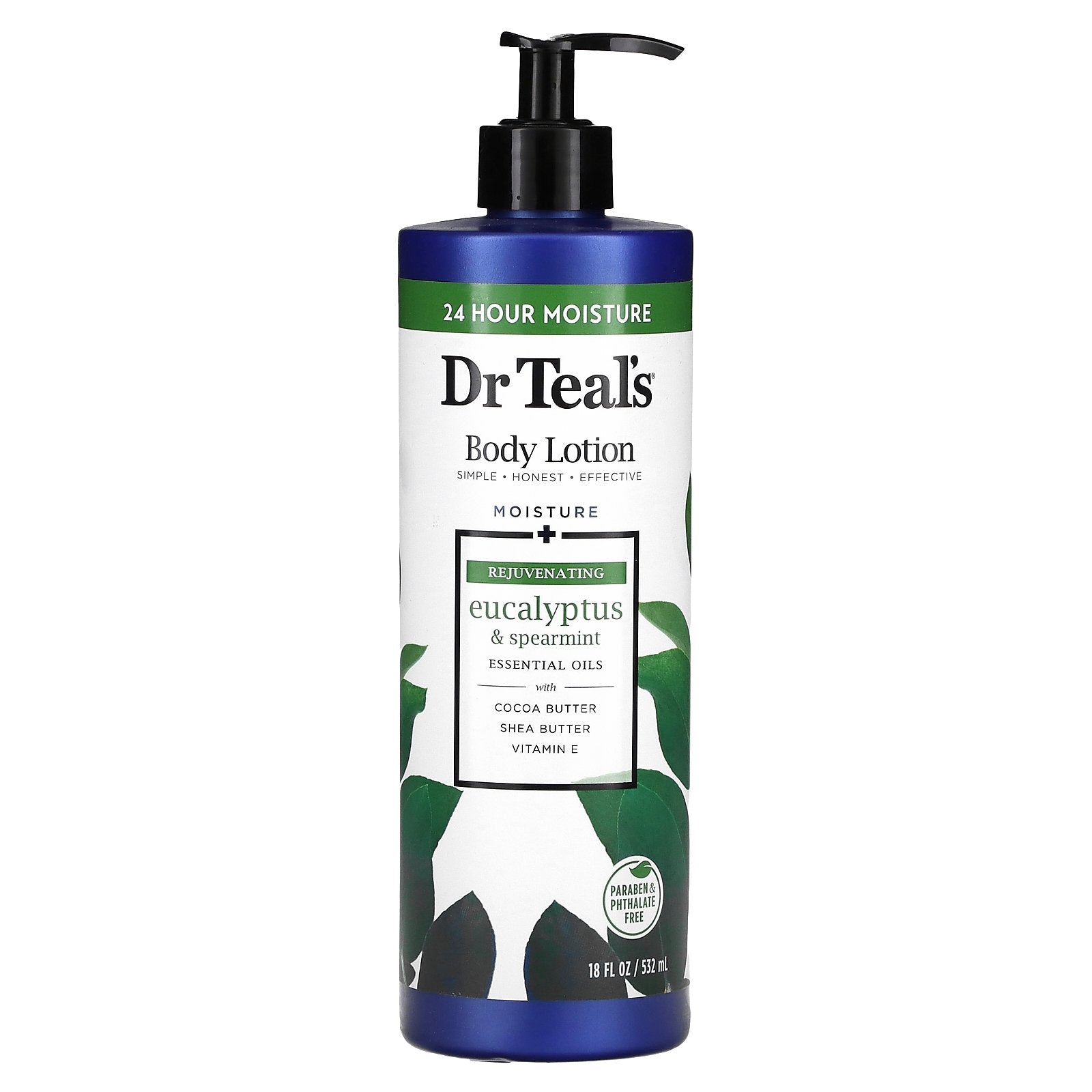 Dr. Teal's, Body Lotion, Moisture + Rejuvenating, Eucalyptus & Spearmint, 18 fl oz (532 ml)