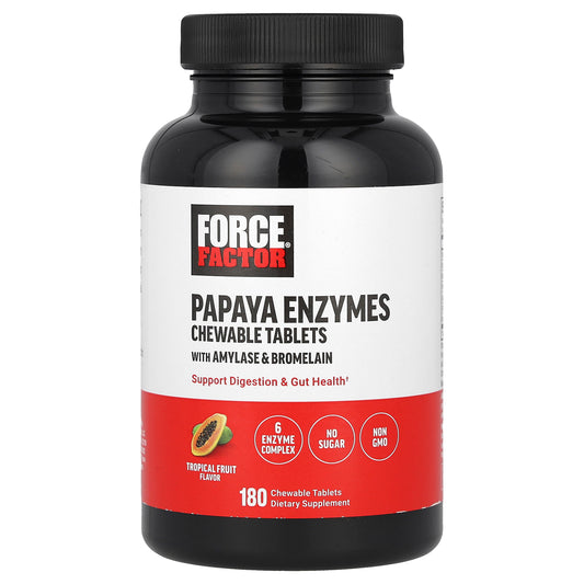 Force Factor, Papaya Enzymes, Tropical Fruit, 180 Chewable Tablets