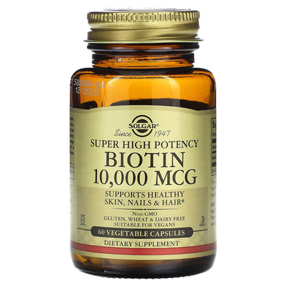 Solgar, Biotin, Super High Potency, 10,000 mcg, 60 Vegetable Capsules