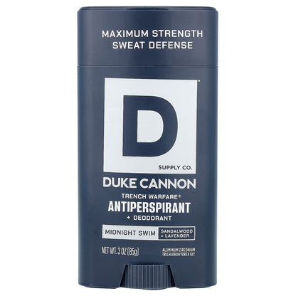 Duke Cannon Supply Co., Trench Warfare® Antiperspirant + Deodorant, Midnight Swim, Sandal Wood + Lavender, 3 oz (85 g)