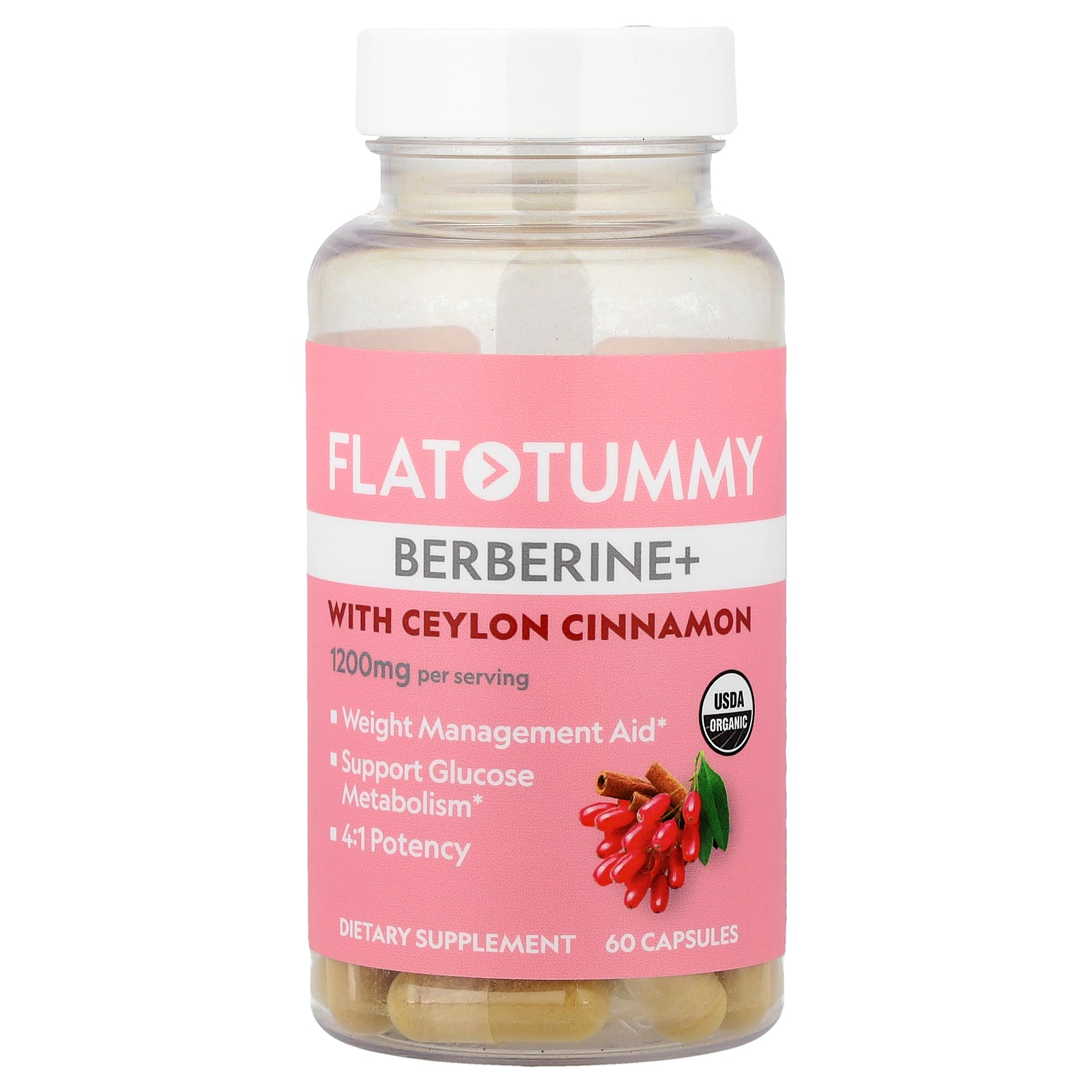 Flat Tummy, Berberine+ With Ceylon Cinnamon, 60 Capsules