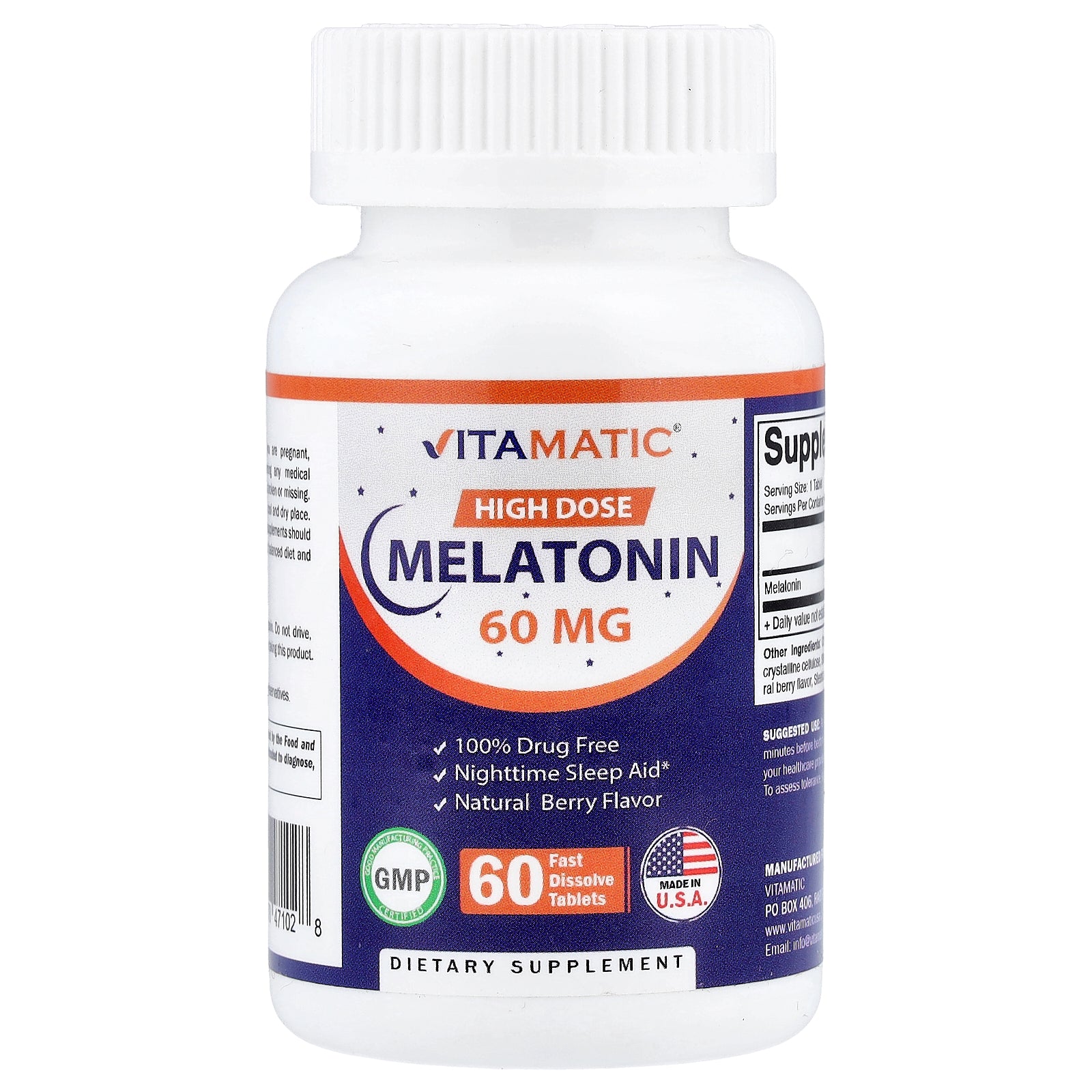 Vitamatic, High Dose Melatonin, Natural Berry, 60 mg, 60 Fast Dissolve Tablets