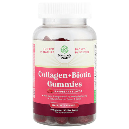 Nature's Craft, Collagen + Biotin Gummies, Raspberry , 90 Gummies